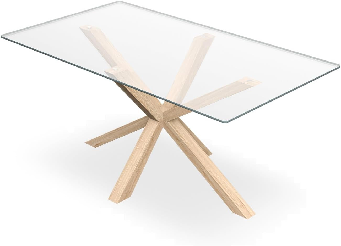 Rectangular Glass Dining Table 160cm Solid Oak Legs 4-6 Seater