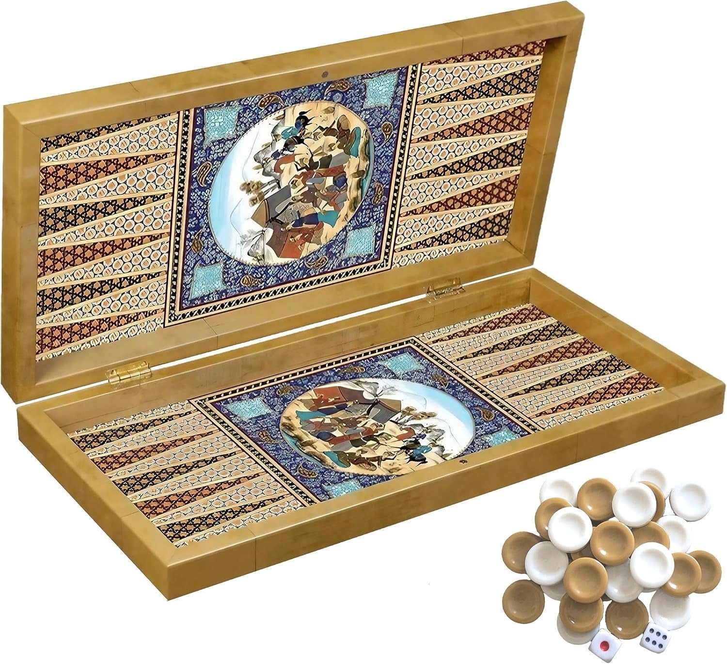 Luxury Wooden Backgammon Chess Set Folding Travel Board 41cm Deluxe