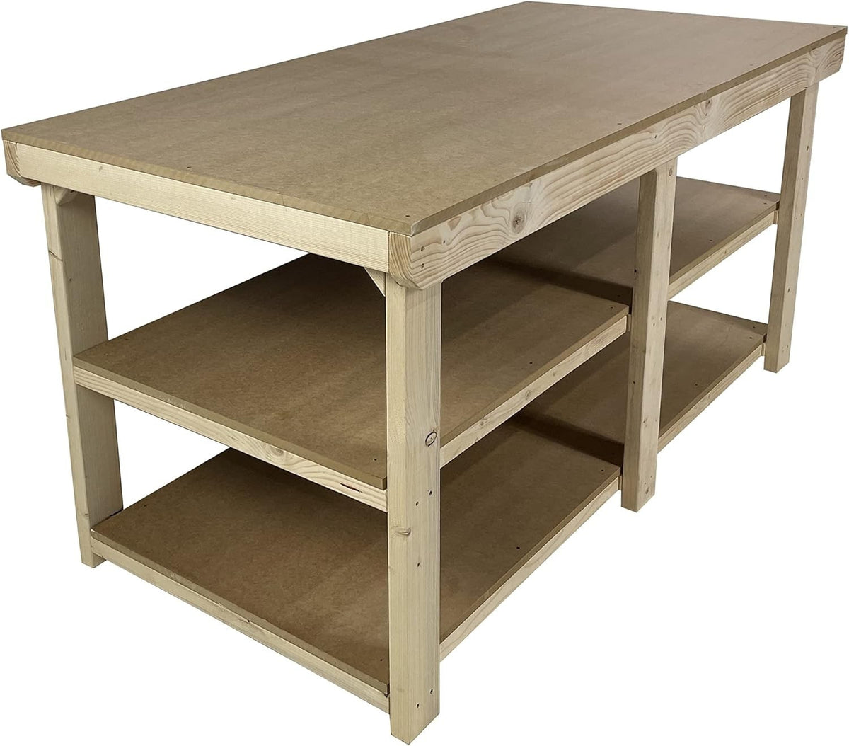 6ft Extra Wide Heavy Duty MDF Workbench with Double Shelf – 3ft Deep Table