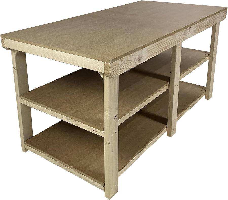 6ft Extra Wide Heavy Duty MDF Workbench with Double Shelf – 3ft Deep Table
