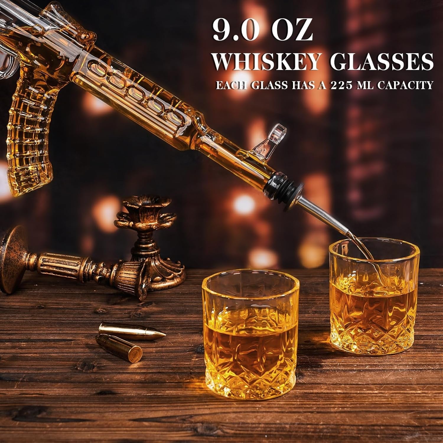 AK47 Whiskey Decanter Set with Stand & 2 Glasses – 1000ml Novelty Liquor Dispens
