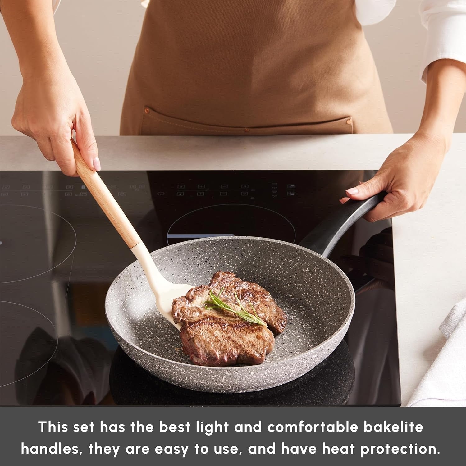 7pcs Grey Granite Non Stick Induction Cookware Set with Lids, PFOA Free