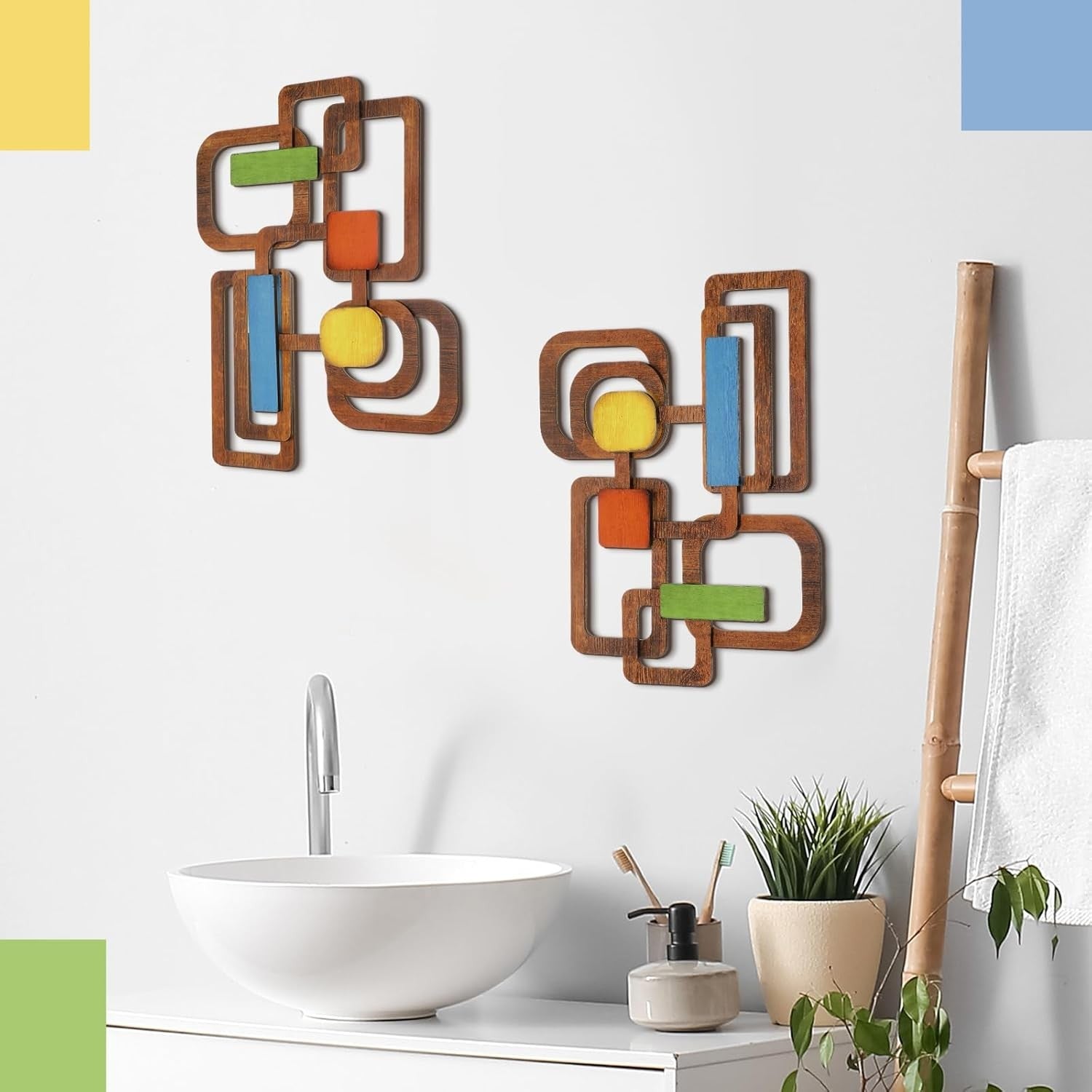 Mid Century Modern 2pcs Wooden Wall Decor 15.75x9.8 in Abstract Art