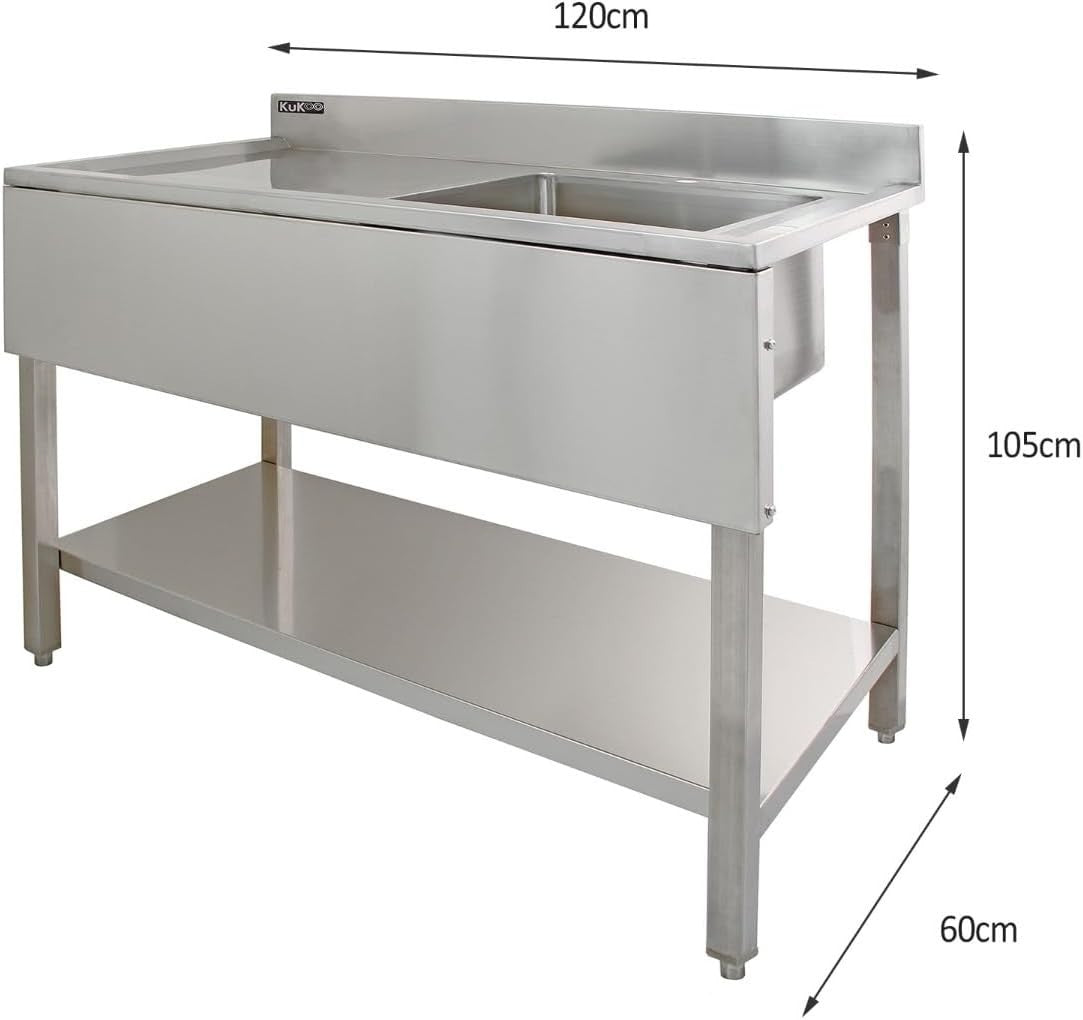 6FT Stainless Steel Catering Bench + 2 Wall Shelves Prep Table 250kg Backsplash
