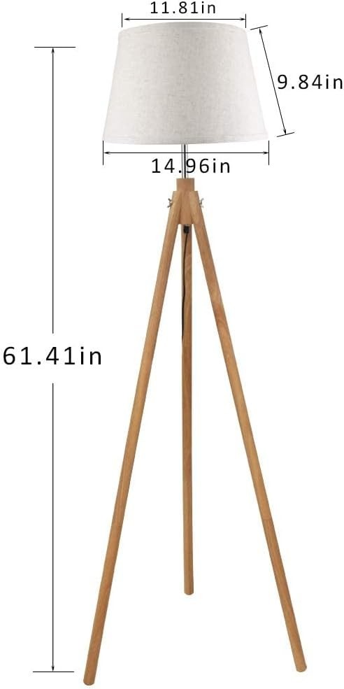 Tripod Floor Lamp Warm LED Reading Light Beige Shade Polished Wood