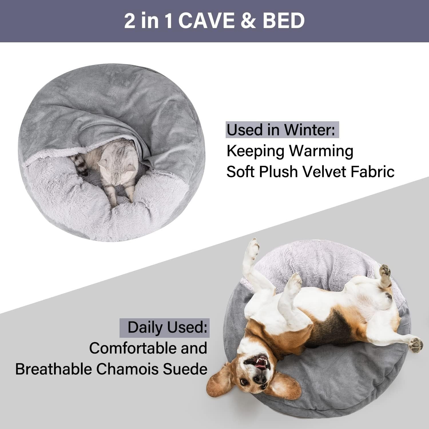 Medium Donut Dog Bed 70x70x20cm Hooded Faux Fur