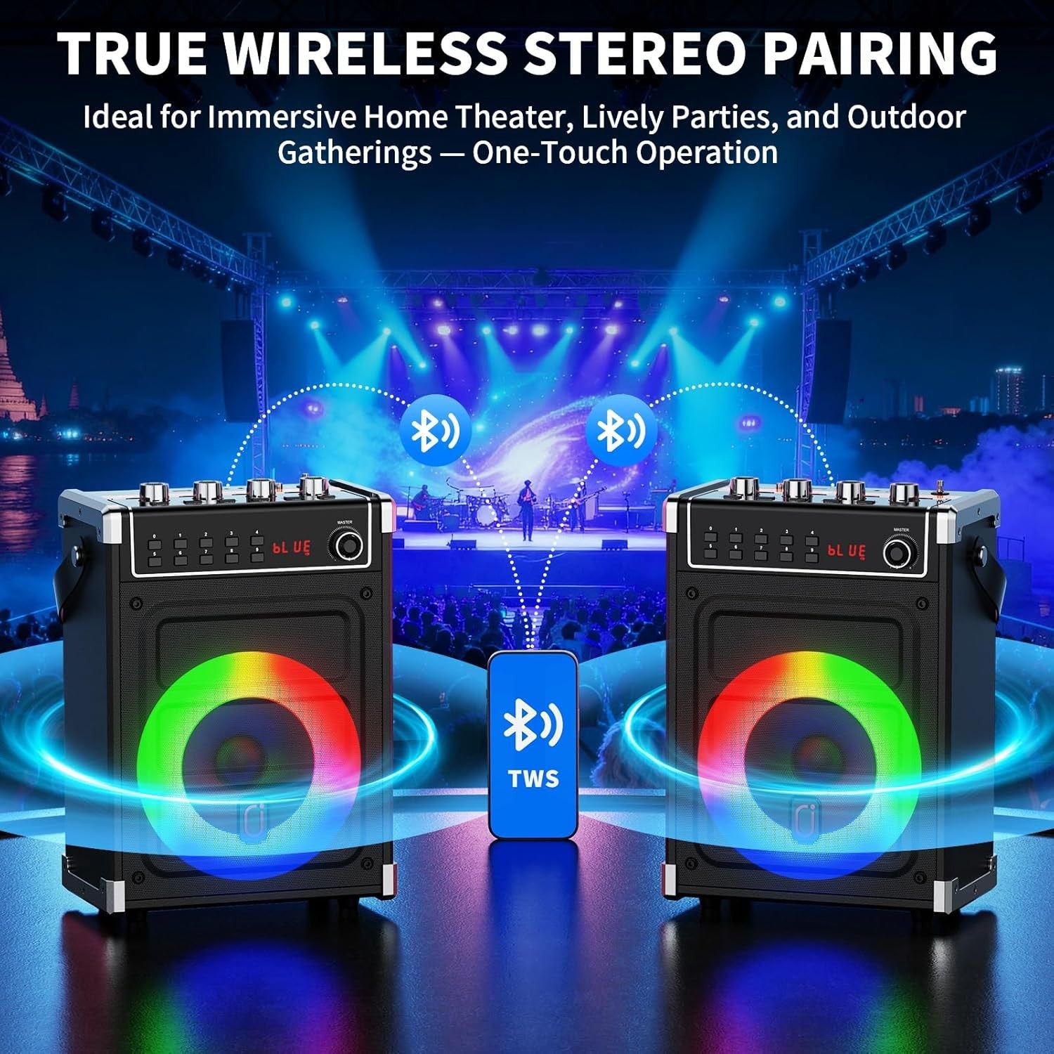 Karaoke Machine with 2 Wireless Mics Bluetooth 5.3 LED Speaker