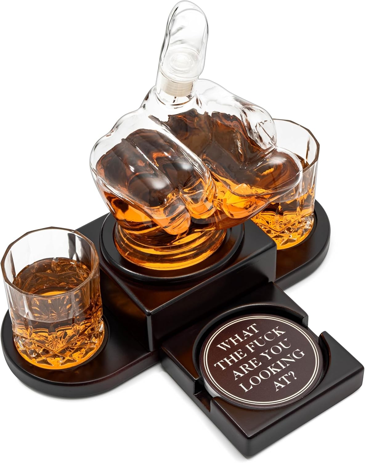 Middle Finger Whiskey Decanter Set with Stand & Glasses – Funny Novelty Gift