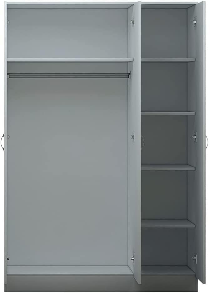 Grey Gloss 3-Door Mirrored Wardrobe with Full-Length Mirror & 6 Shelves