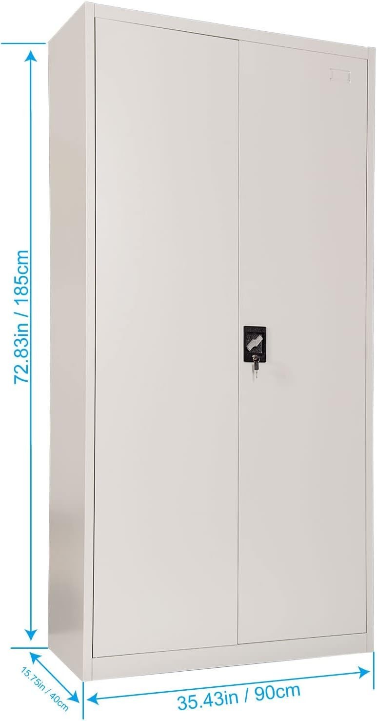 Lockable Metal Storage Cupboard 5 Shelves Adjustable Heavy Duty Office