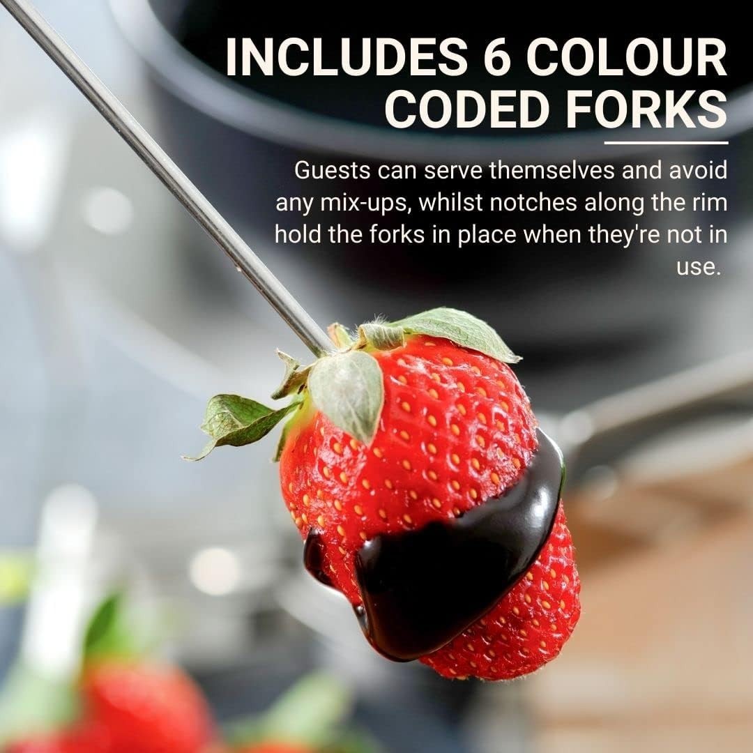 Electric Fondue Set 2.3L Cheese Chocolate Pot 6 Fork Temperature