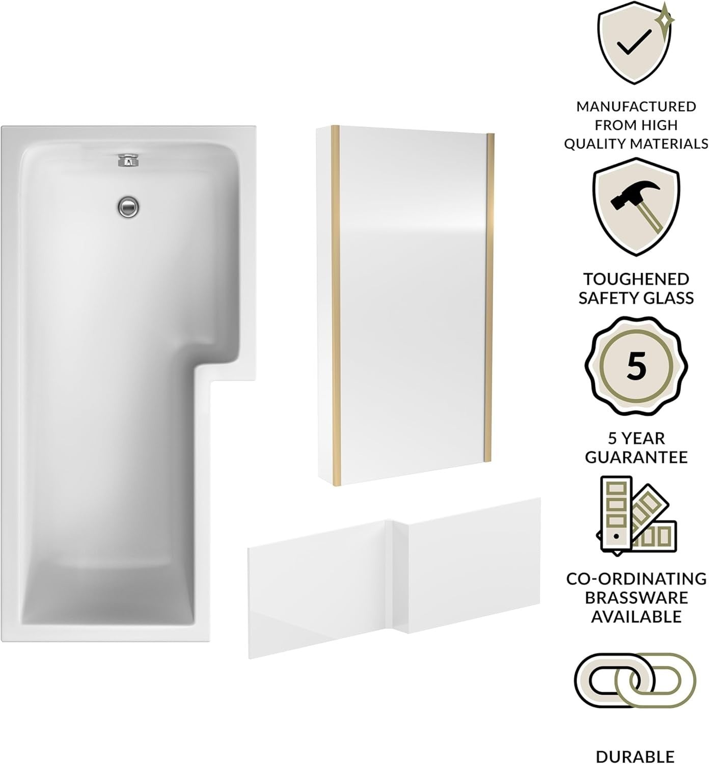 1700x850mm Right-Hand L-Shaped Shower Bath Set | Acrylic Soaking Bath