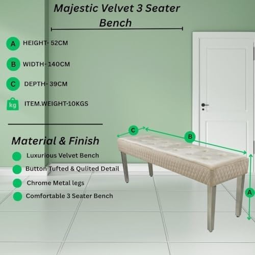 Luxury Mink Velvet 3-Seater Bench Modern Upholstered Dining & Entryway Seat