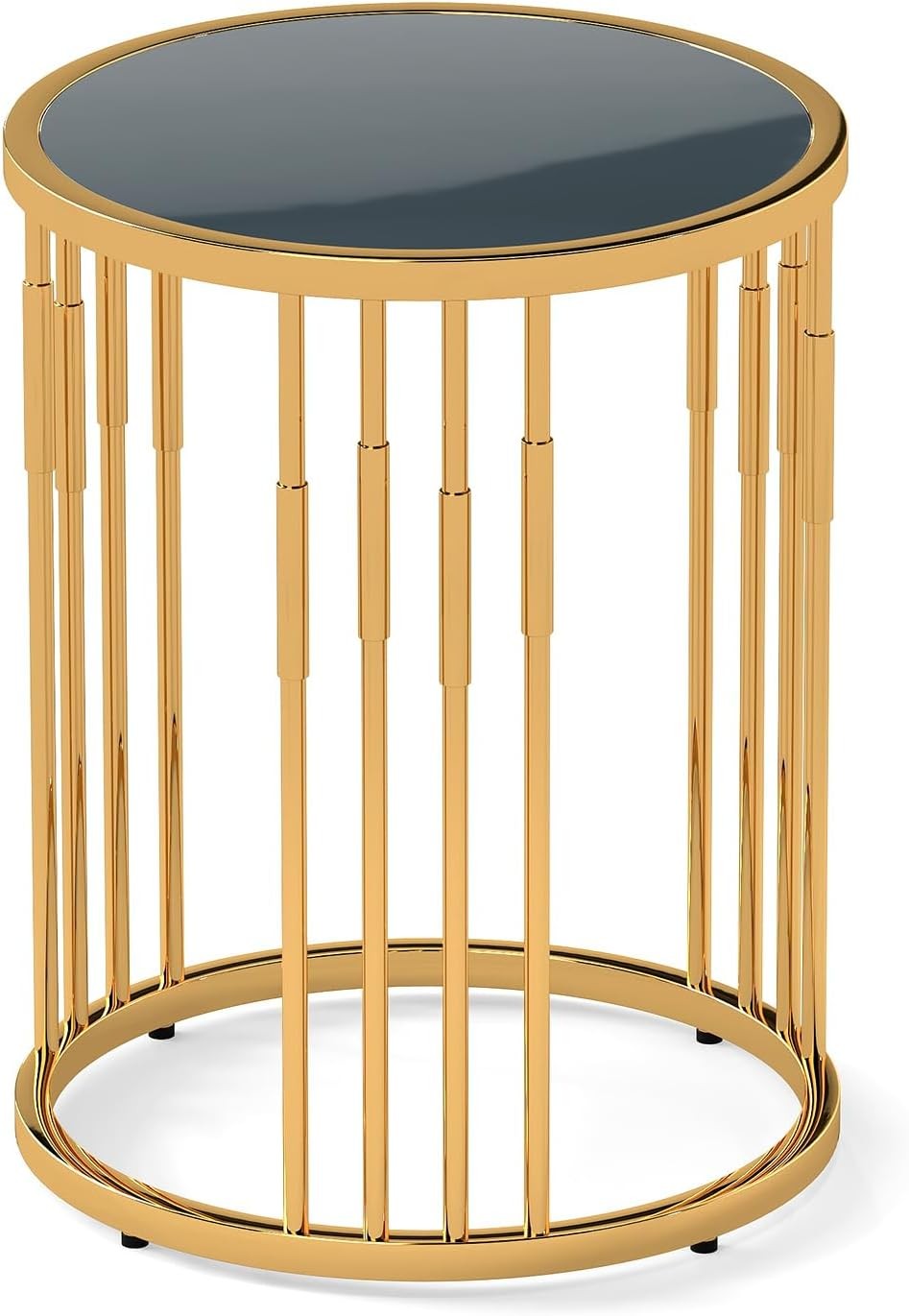 Round Gold Side Table with Glass Top | Modern Accent Sofa End Table 40cm