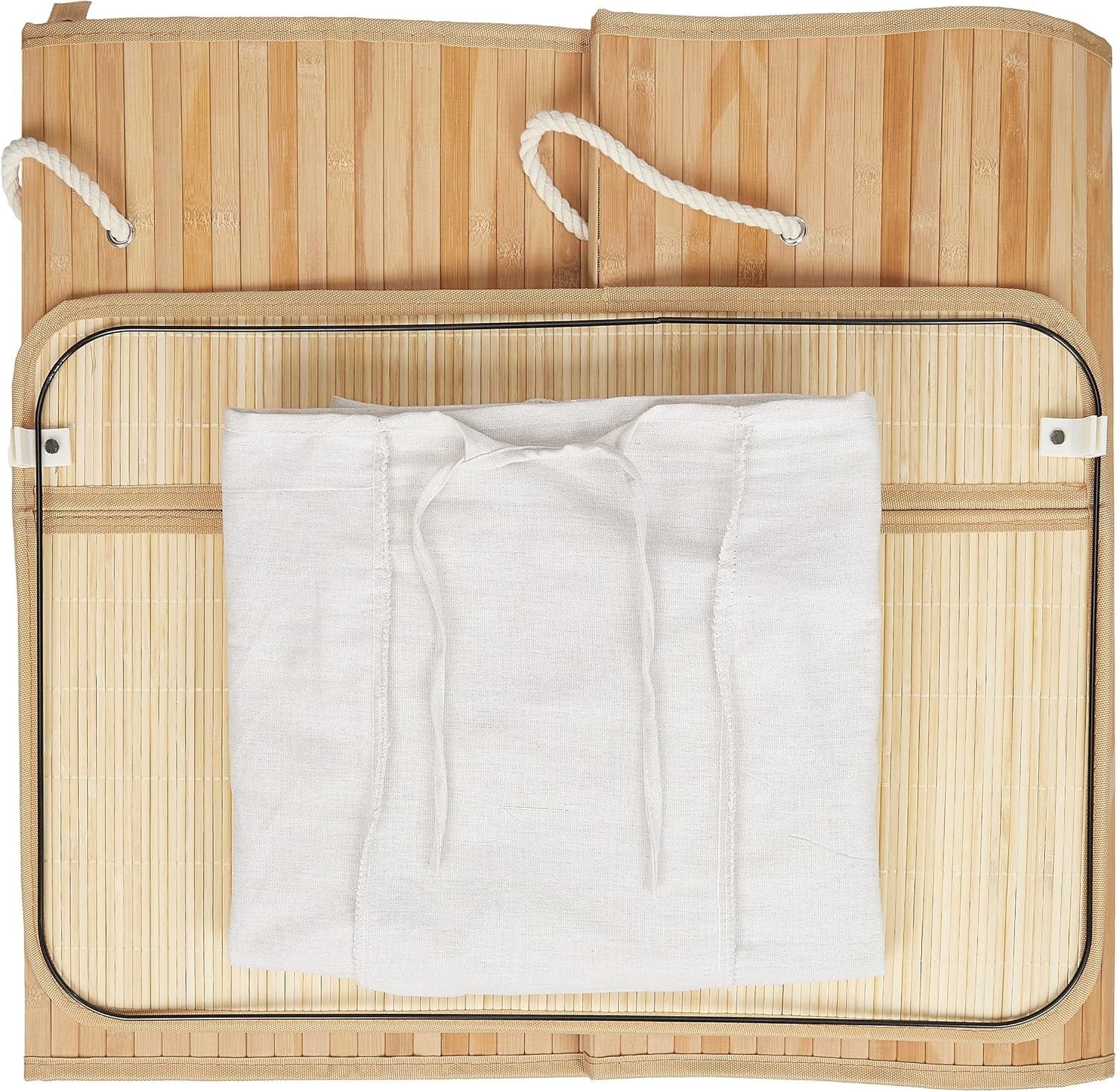 Natural Bamboo Laundry Basket 3-Compartment Sorter with Lid | Folding 62cm Hampe