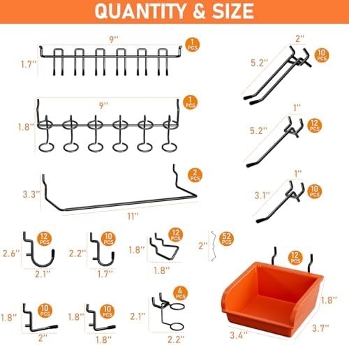 48x24 Inch Metal Pegboard Kit 4 Panels 156 Hooks Wall Mount Organizer