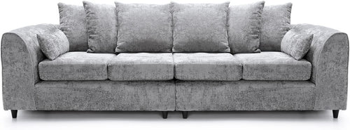 Spacious Silver 4-Seater Sofa with Deep Cushions & Soft Chenille Fabric
