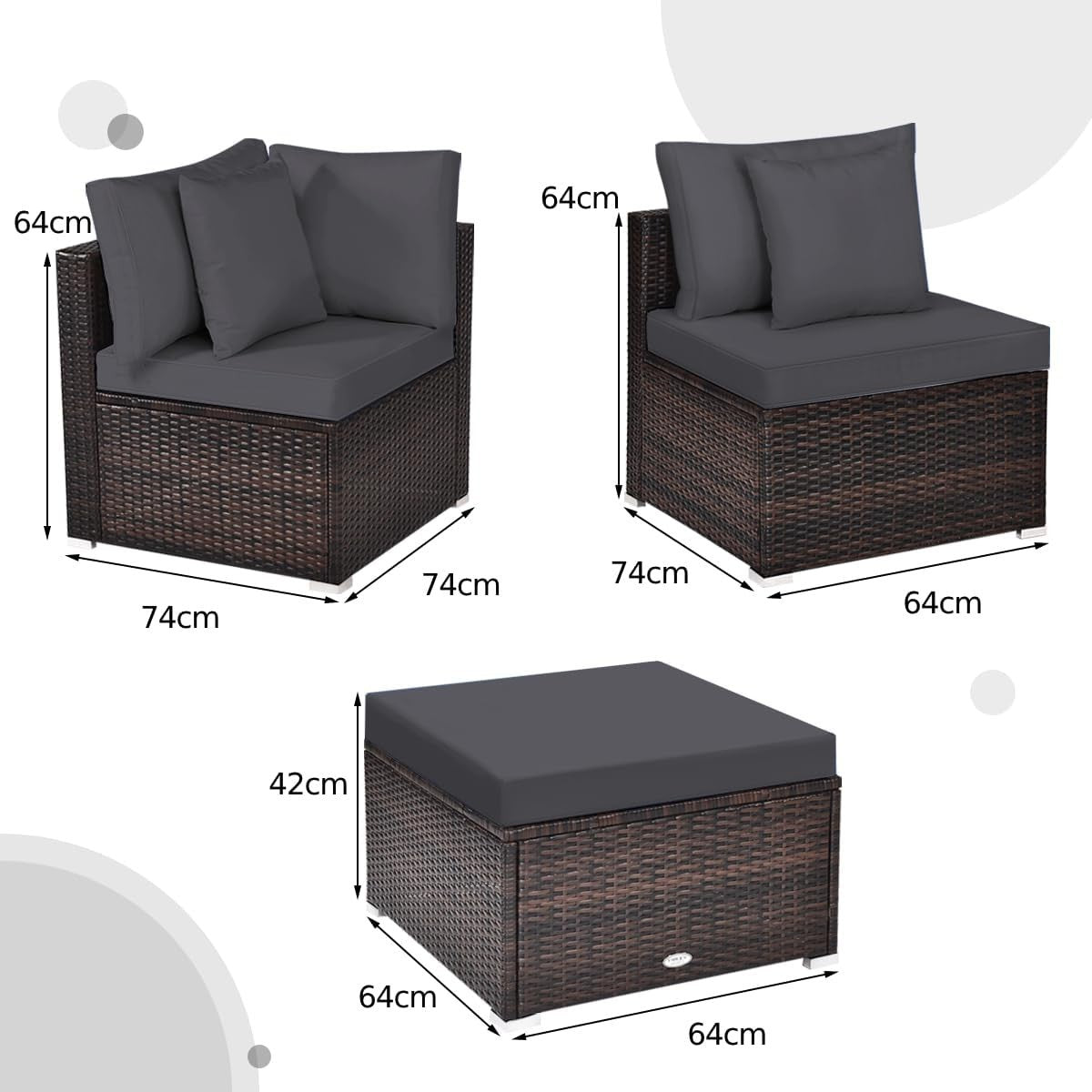 4PC Outdoor Rattan Sofa Set Grey Cushioned Garden Lounge Table Modular