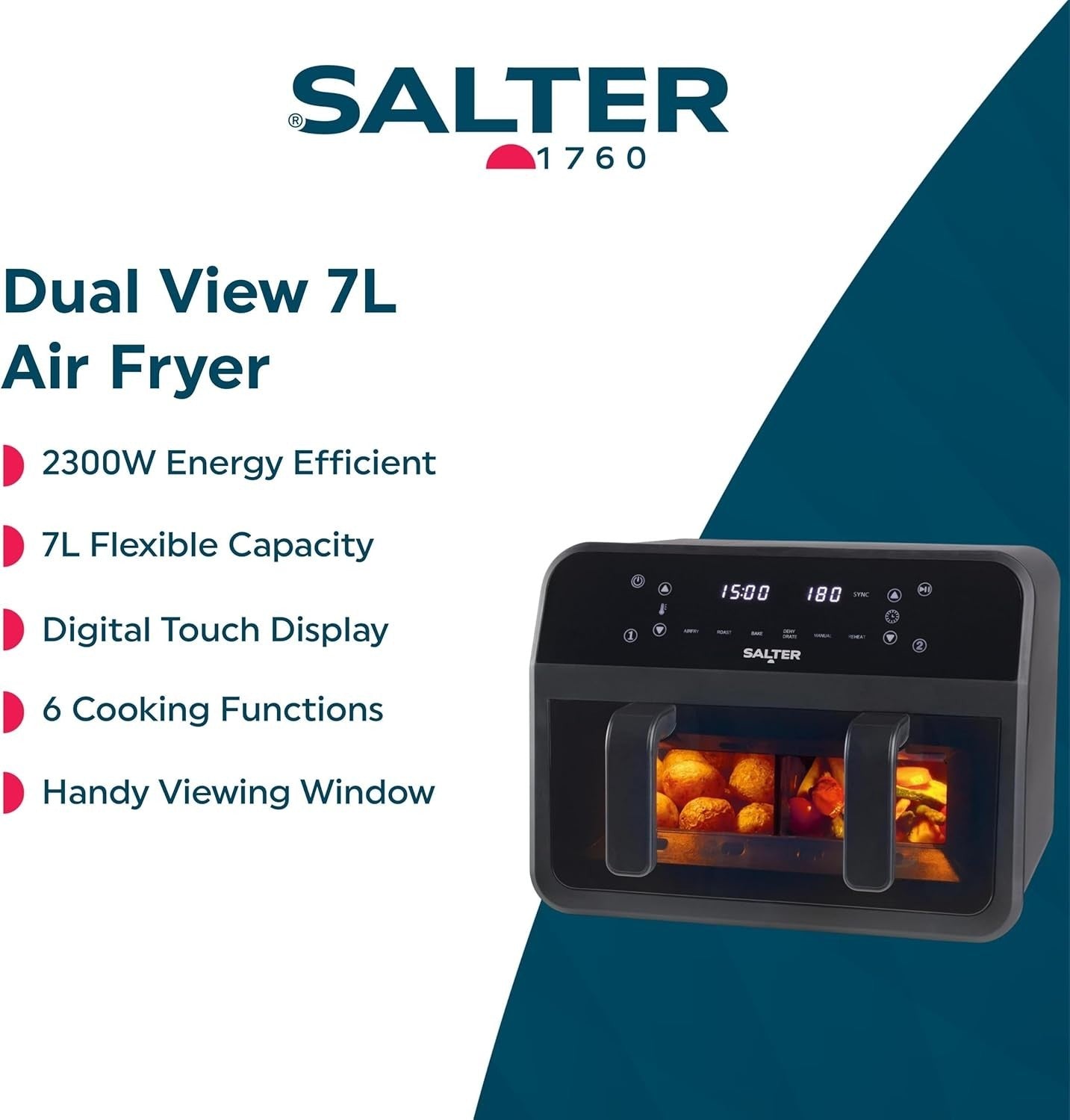 Dual View Air Fryer 7L | Divider Tray, Window, 6-in-1 Functions LED Touch, 2300w