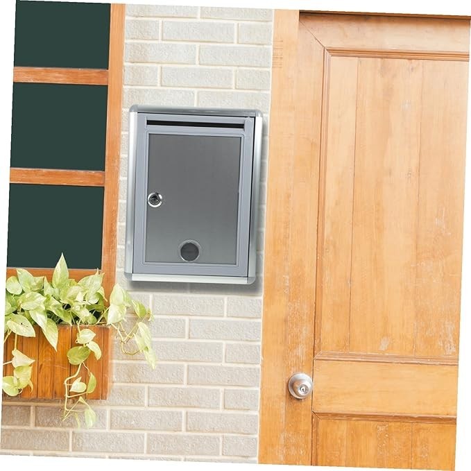Lockable Wall Mount Mailbox Silver Drop Box Secure Suggestion Letter Safe 28.5cm