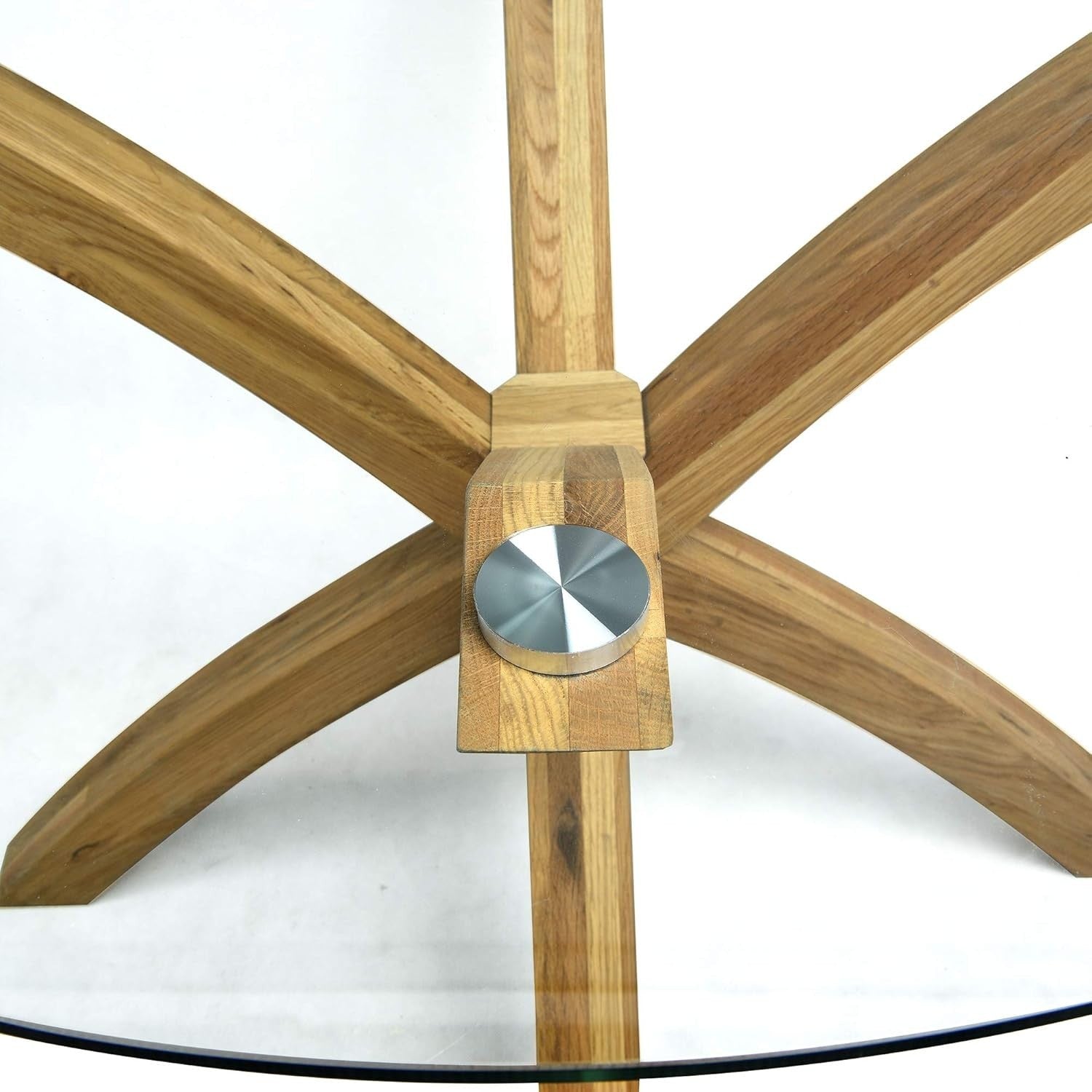 120cm Round Glass Dining Table with Solid Oak Legs Modern Kitchen Table