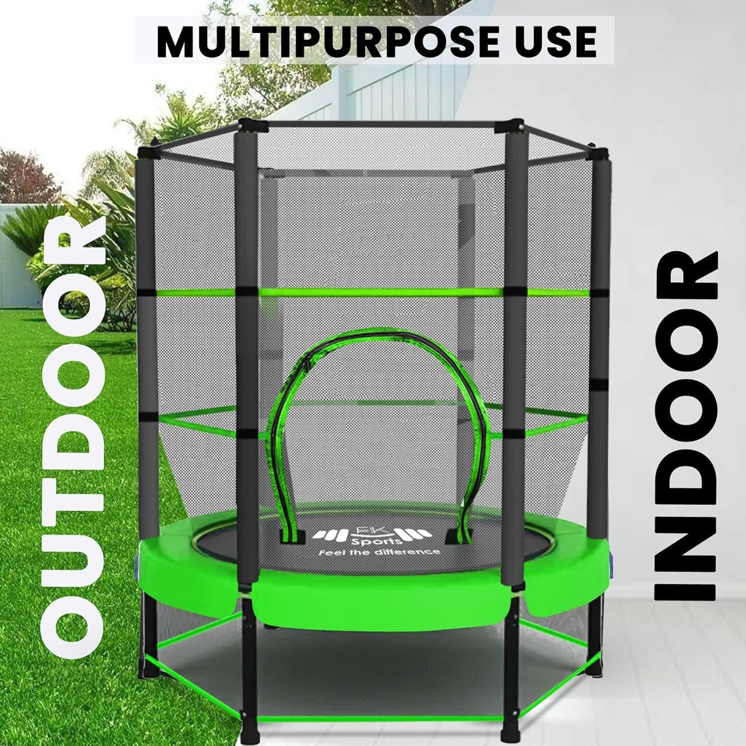55” Kids Rebounder Trampoline w Safety Net Indoor Outdoor Ages 1–11