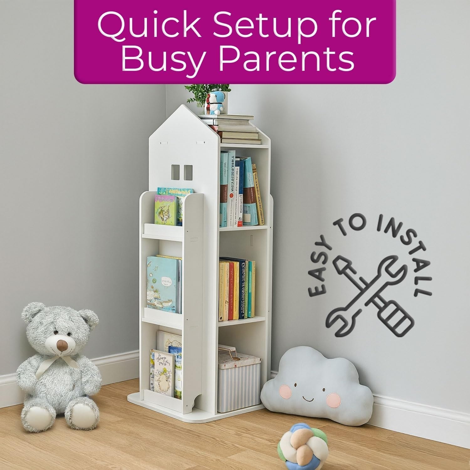 360° Rotating Kids Bookshelf 10-Shelf Freestanding Space-Saving Bookcase
