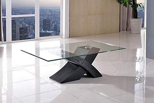 Modern Glass & Black Wood Coffee Table 135x80cm X-Base Stylish Living Room