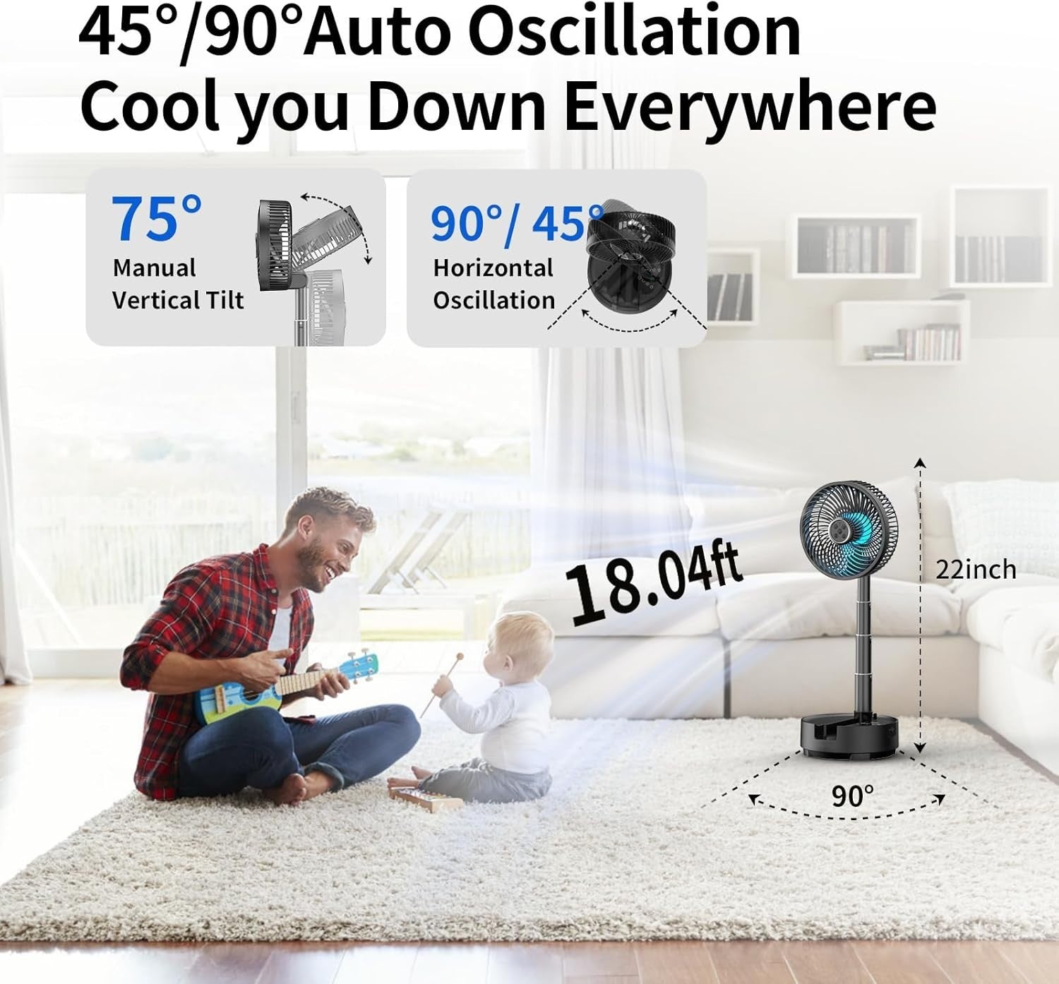 20000mAh Foldable Fan – 8-Speed Rechargeable Floor & Desk Fan with LED Remote