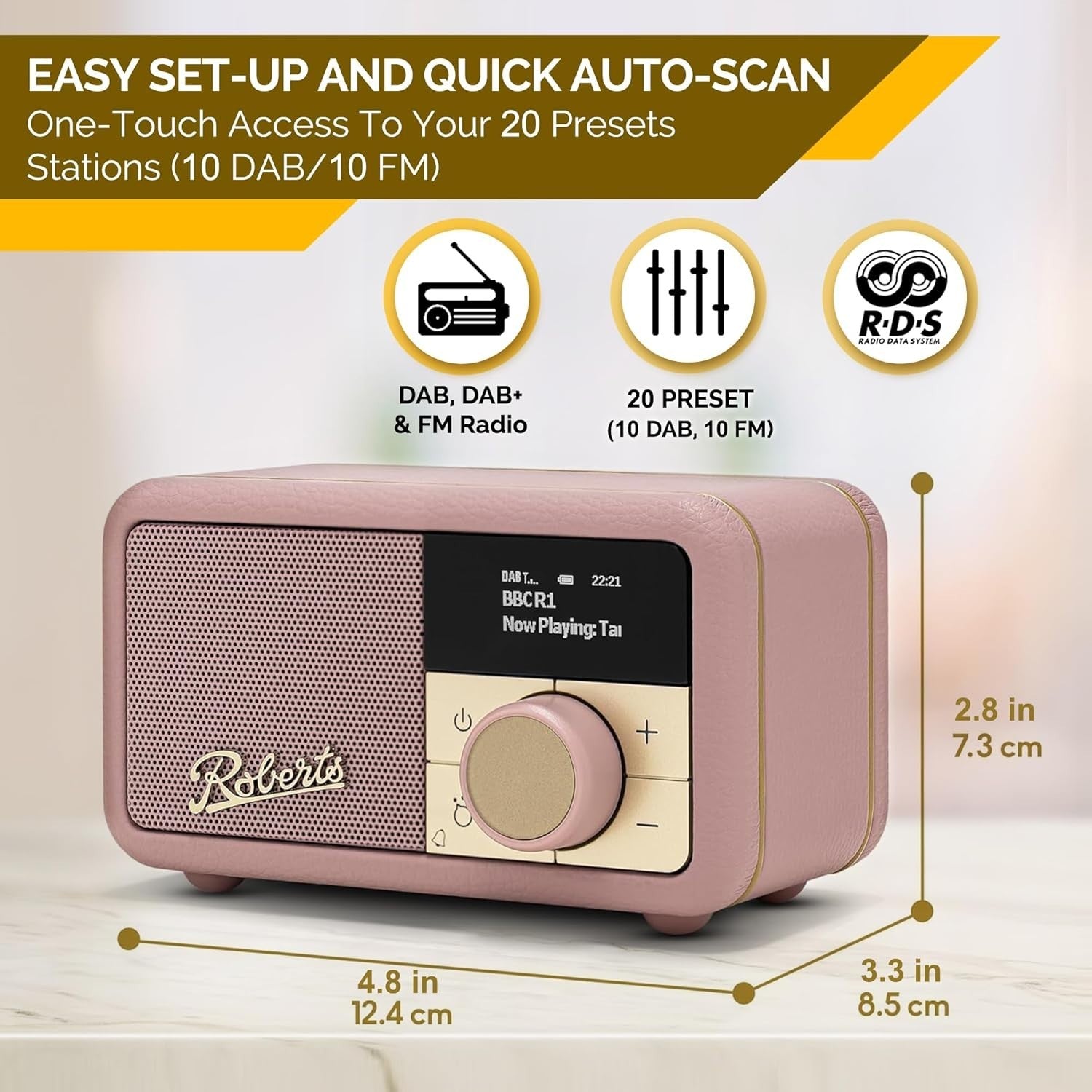 Portable FM DAB/DAB+ Digital Radio Bluetooth Speaker Dusty Pink