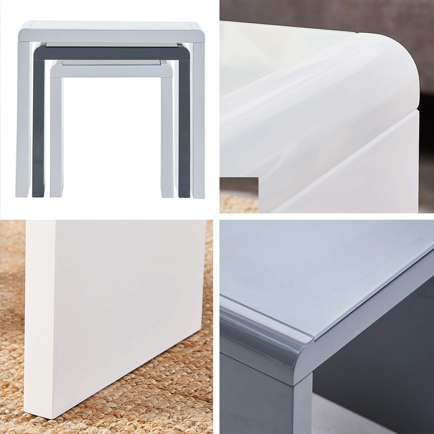 3pc High Gloss Coffee Table Set Nesting Modern Living Room Furniture Grey White