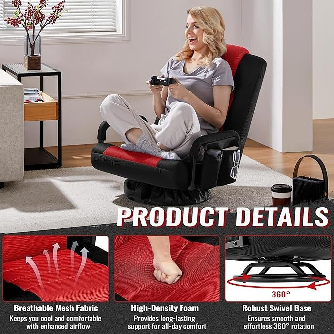 Yaheetech Swivel Gaming Chair w/ Footrest Black & Red
