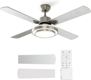 Warmiplanet 52" Ceiling Fan, LED Light Kit, Remote, 4 Blades, Nickel