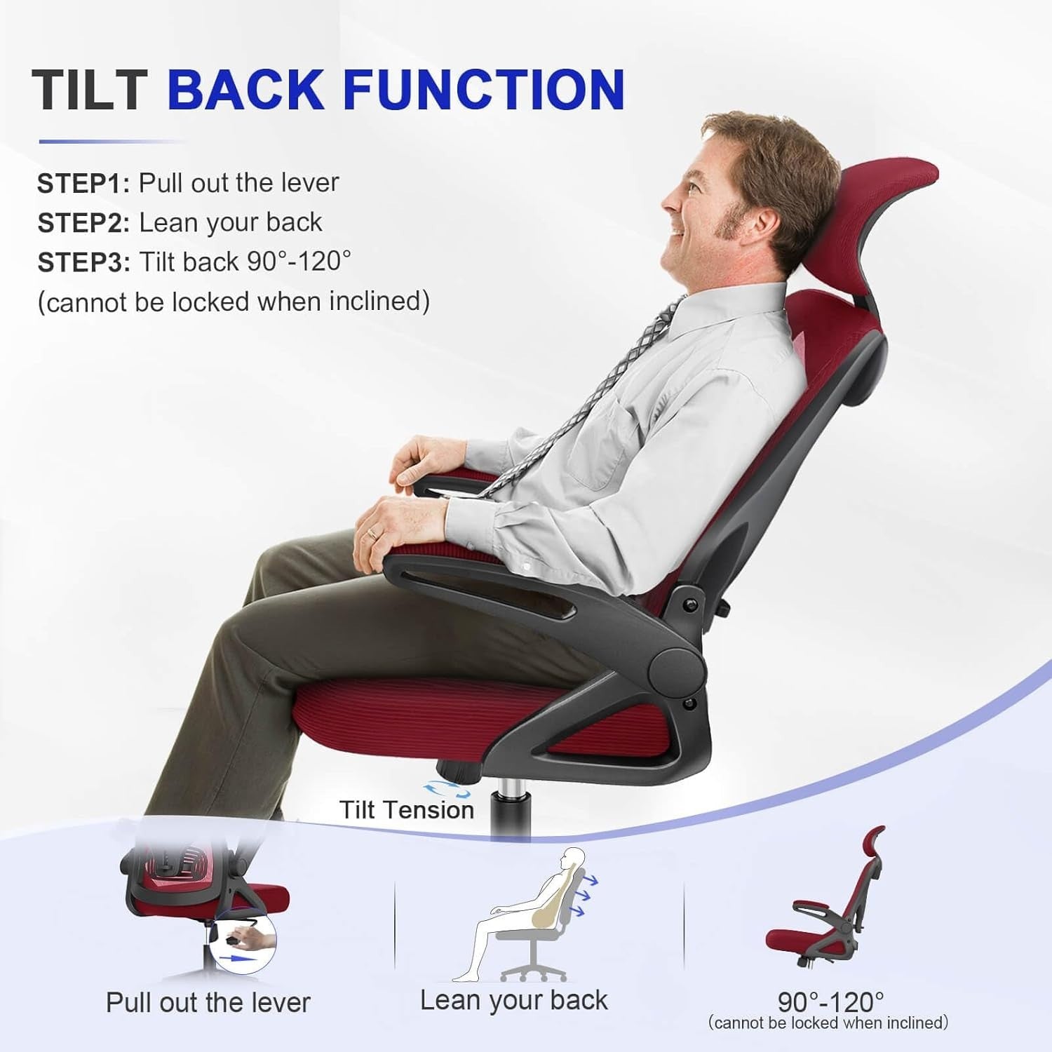 Ergonomic Mesh Office Chair High Back Swivel Adjustable Lumbar Burgundy