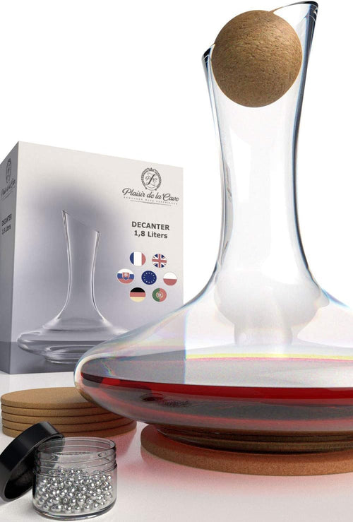 1L Handmade Crystal Wine Decanter with Cork Stopper Mat Coasters Gift Set