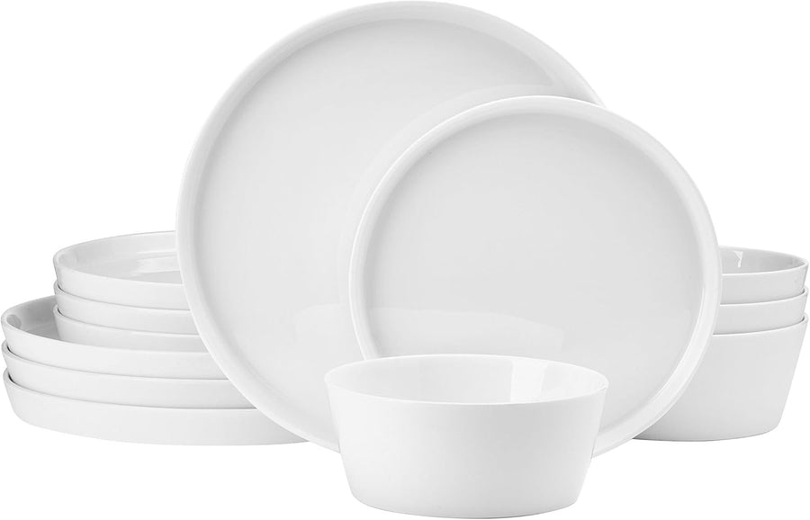 12 Piece Bone China Dinner Set Chip Resistant Plates Bowls White Service 4
