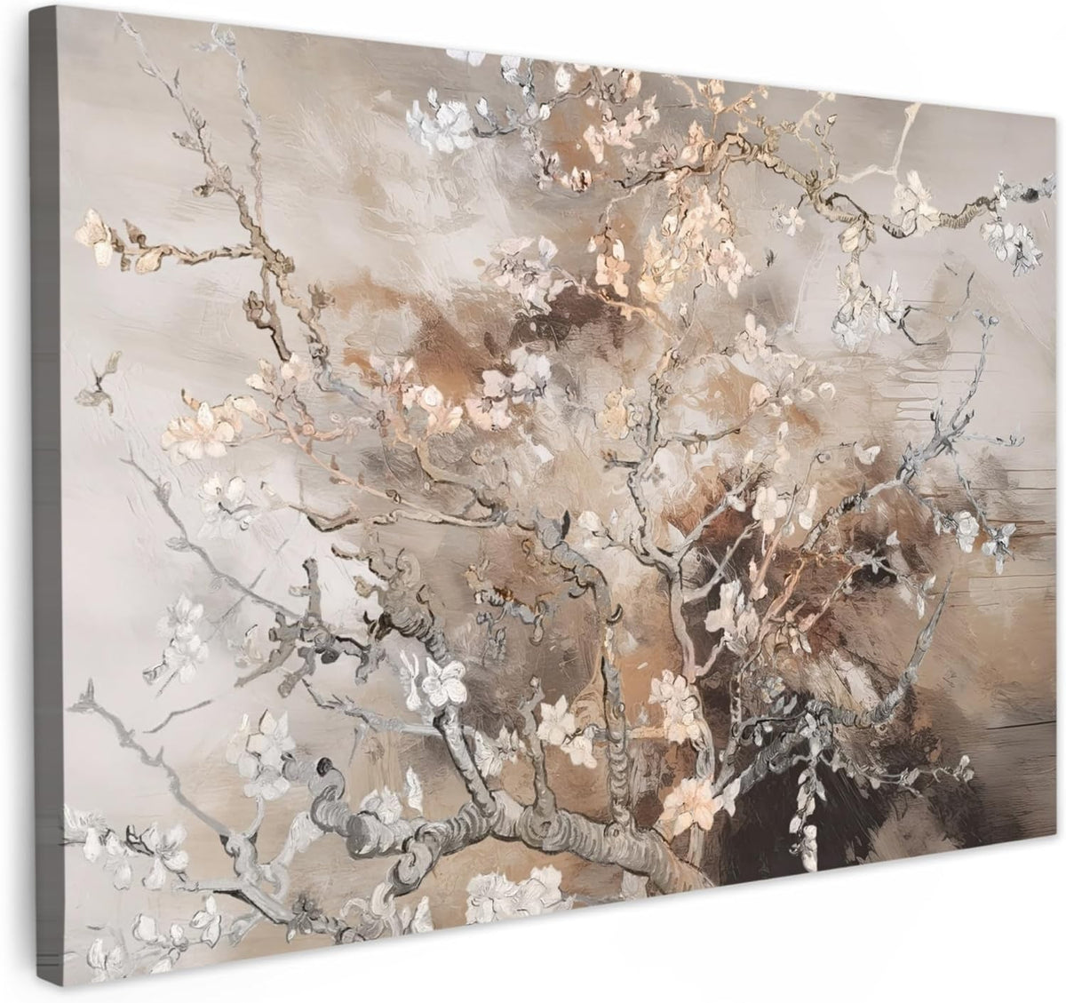 Almond Blossom Canvas Wall Art 60x40cm Framed Beige