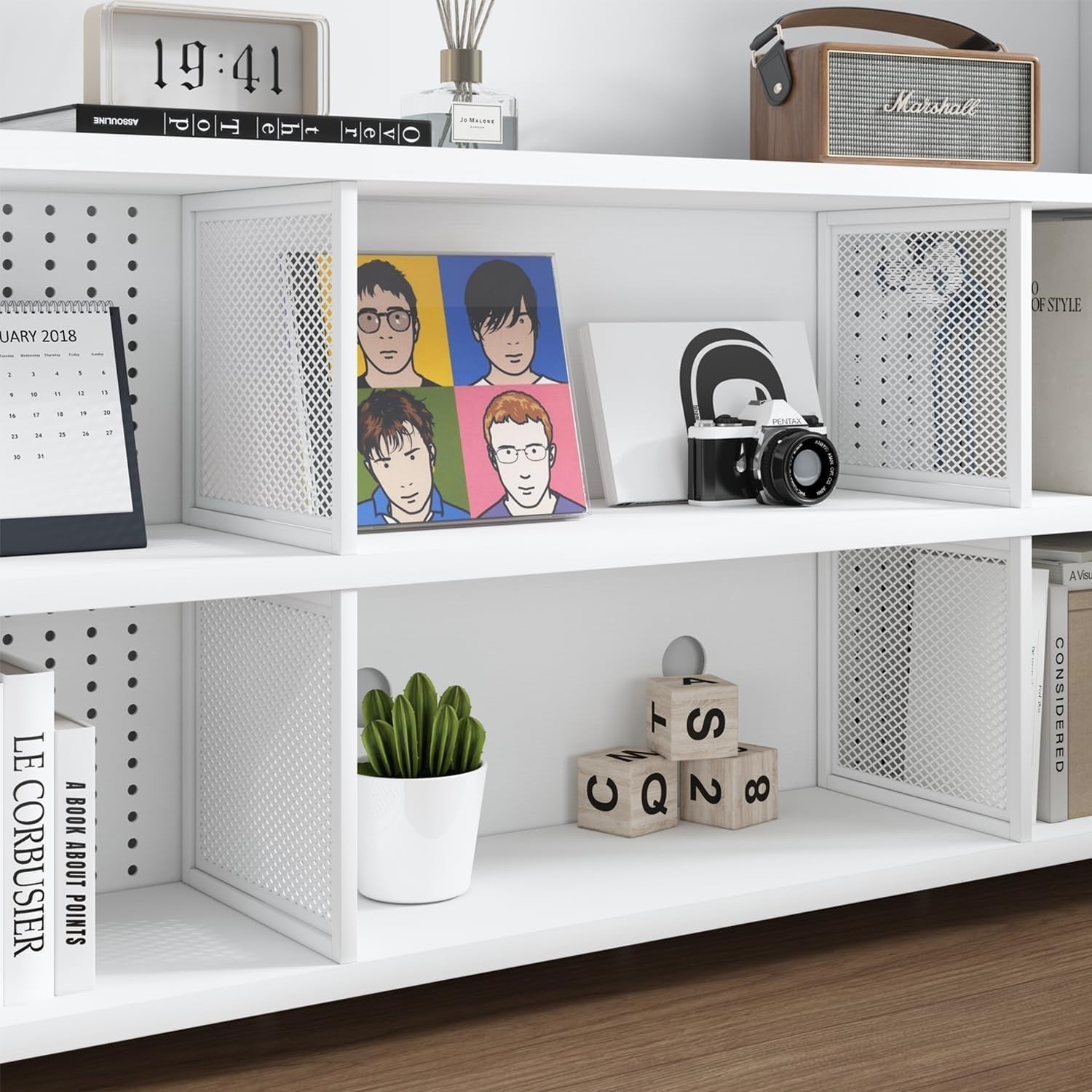White Oak 8 Cube Wooden Bookcase Storage Cabinet Industrial Style 160x34x76cm