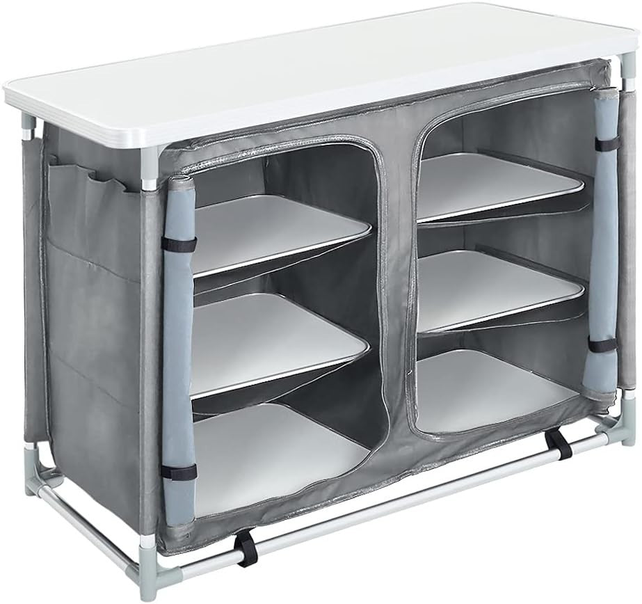 Portable Outdoor Camping Kitchen with 6 Shelves & Storage Bag, Foldable Table
