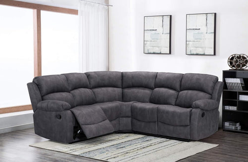Grey Fabric 5-Seater L-Shaped Corner Sofa Recliner with Padded Arms