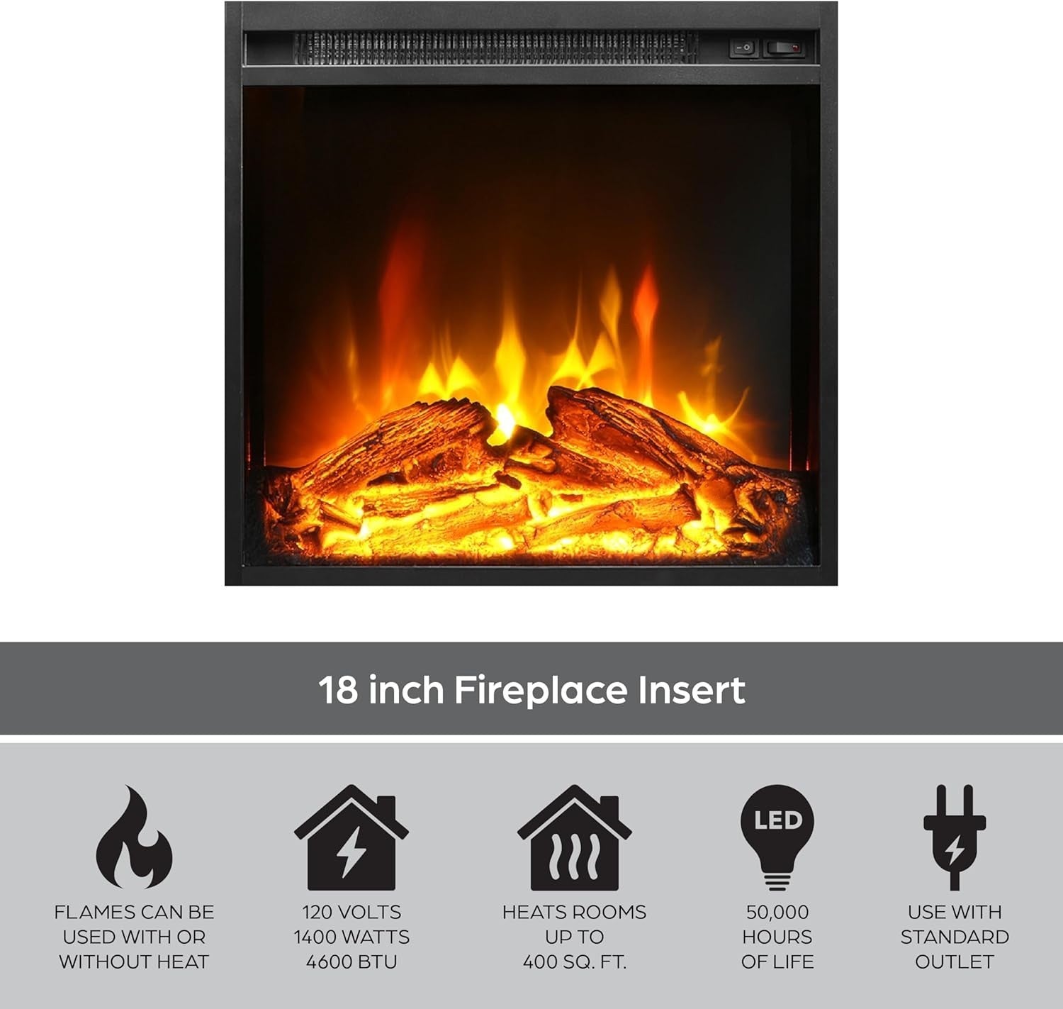 Electric Fireplace TV Stand 50" with Realistic LED Logs & Flame Effects