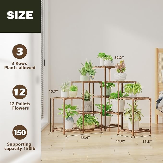 5 Tier Wooden Plant Stand Indoor Outdoor Corner Shelf for Multiple Flower Pots