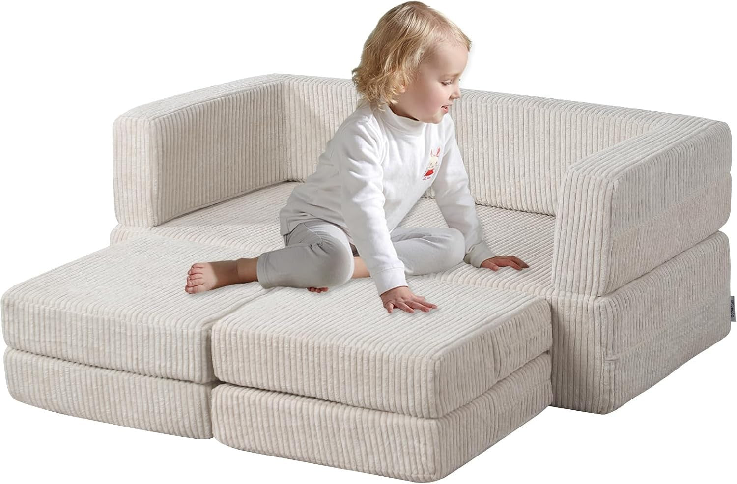 Ultra-Soft Kids Sofa Bed with Cushions, 2-Seater Foam Sofa for Toddlers Beige