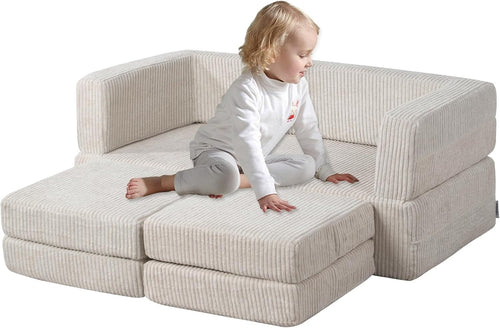 Ultra-Soft Kids Sofa Bed with Cushions, 2-Seater Foam Sofa for Toddlers Beige