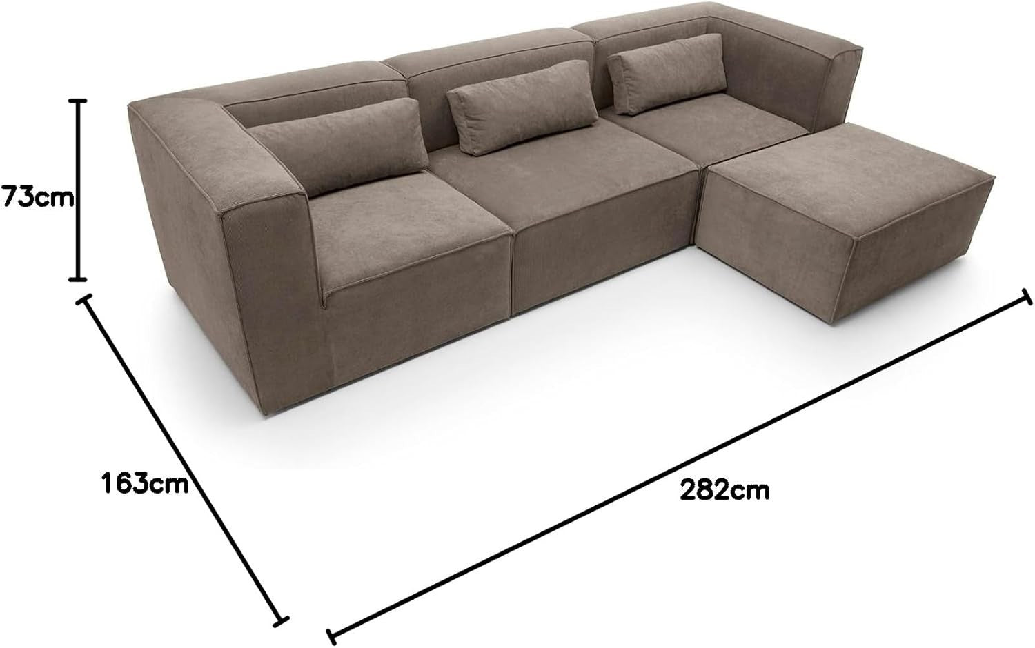 Brown Corner Sofa 4 Seater | L Shaped Chenille Couch | Reversible Modular