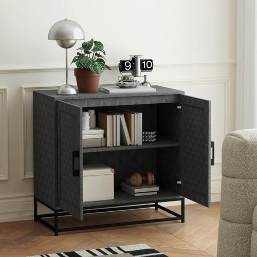 Modern Sideboard Cabinet 2 Door Storage Unit Steel Frame Adjustable