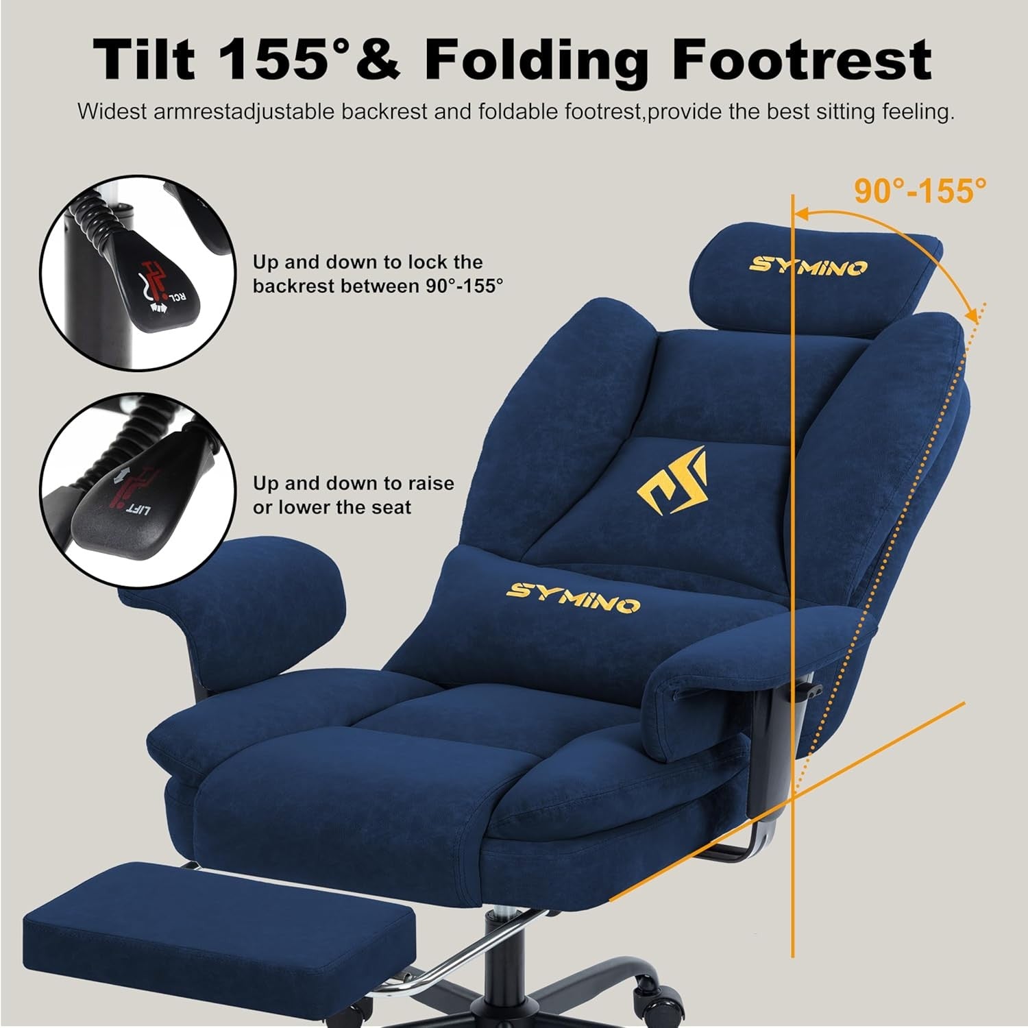 Ergonomic Gaming Chair w/ Footrest Pocket Spring PU Leather Blue