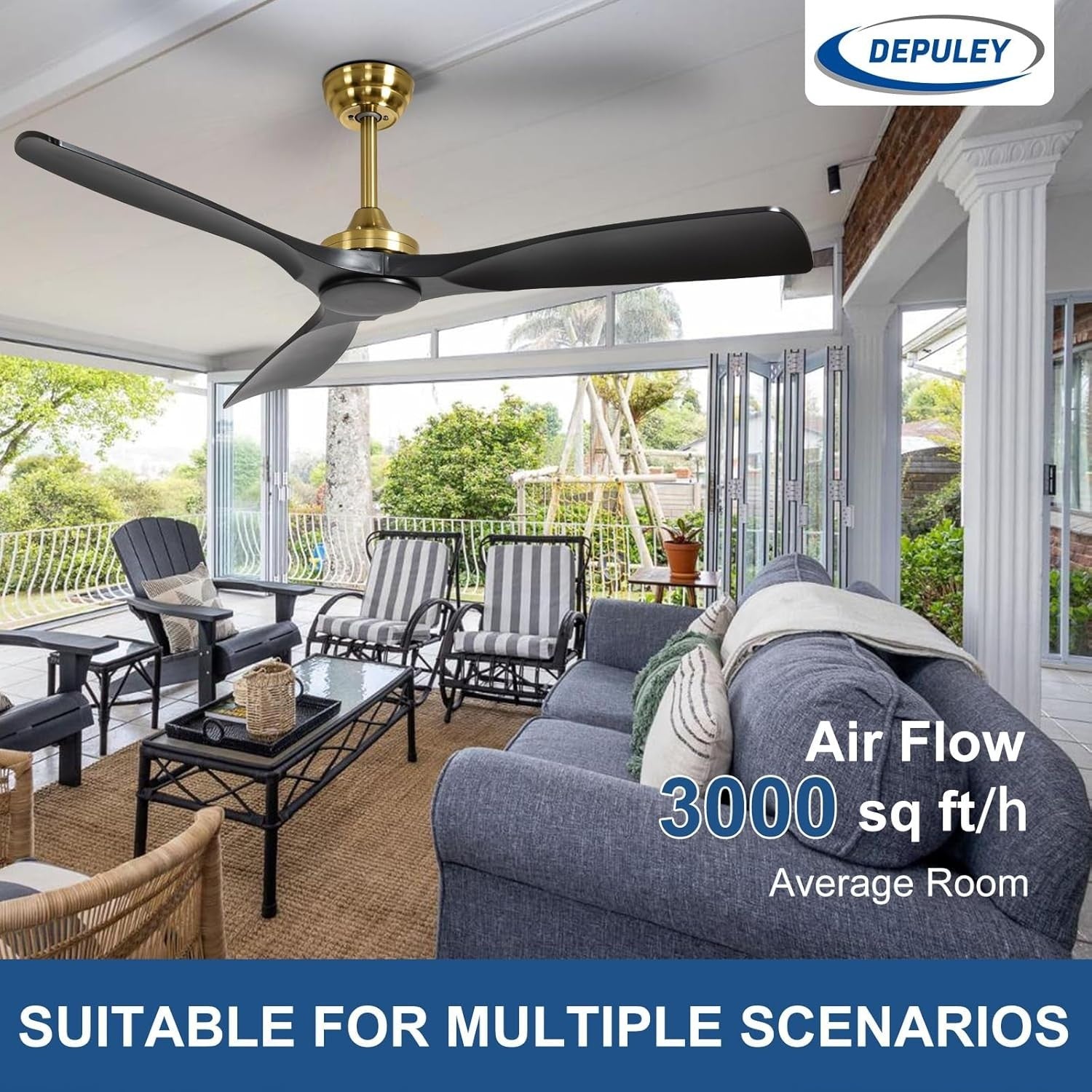 52-Inch Black Gold Ceiling Fan, Quiet DC Motor, Remote & App Control