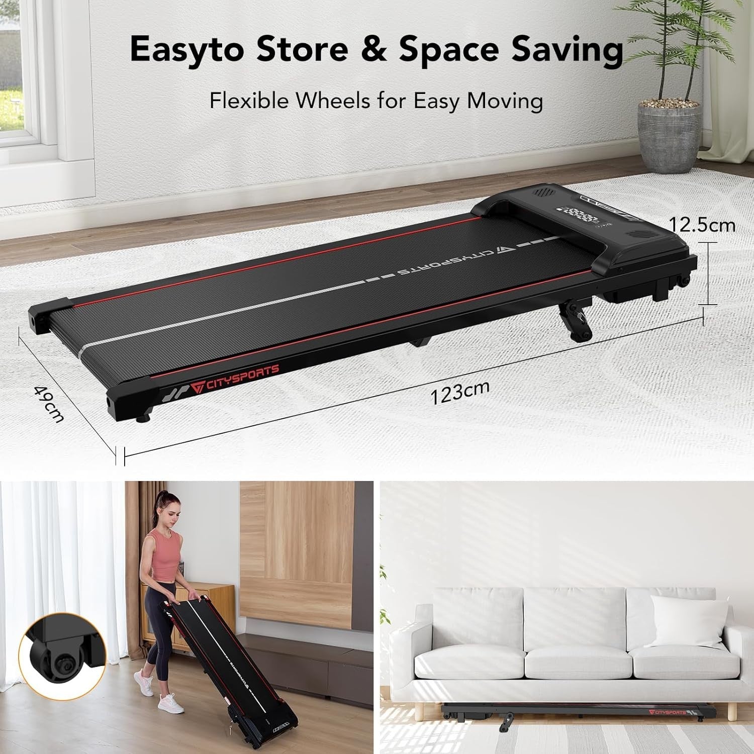 Under Desk Treadmill 10% Incline Walking Pad 1-6KM/H Remote LED Display