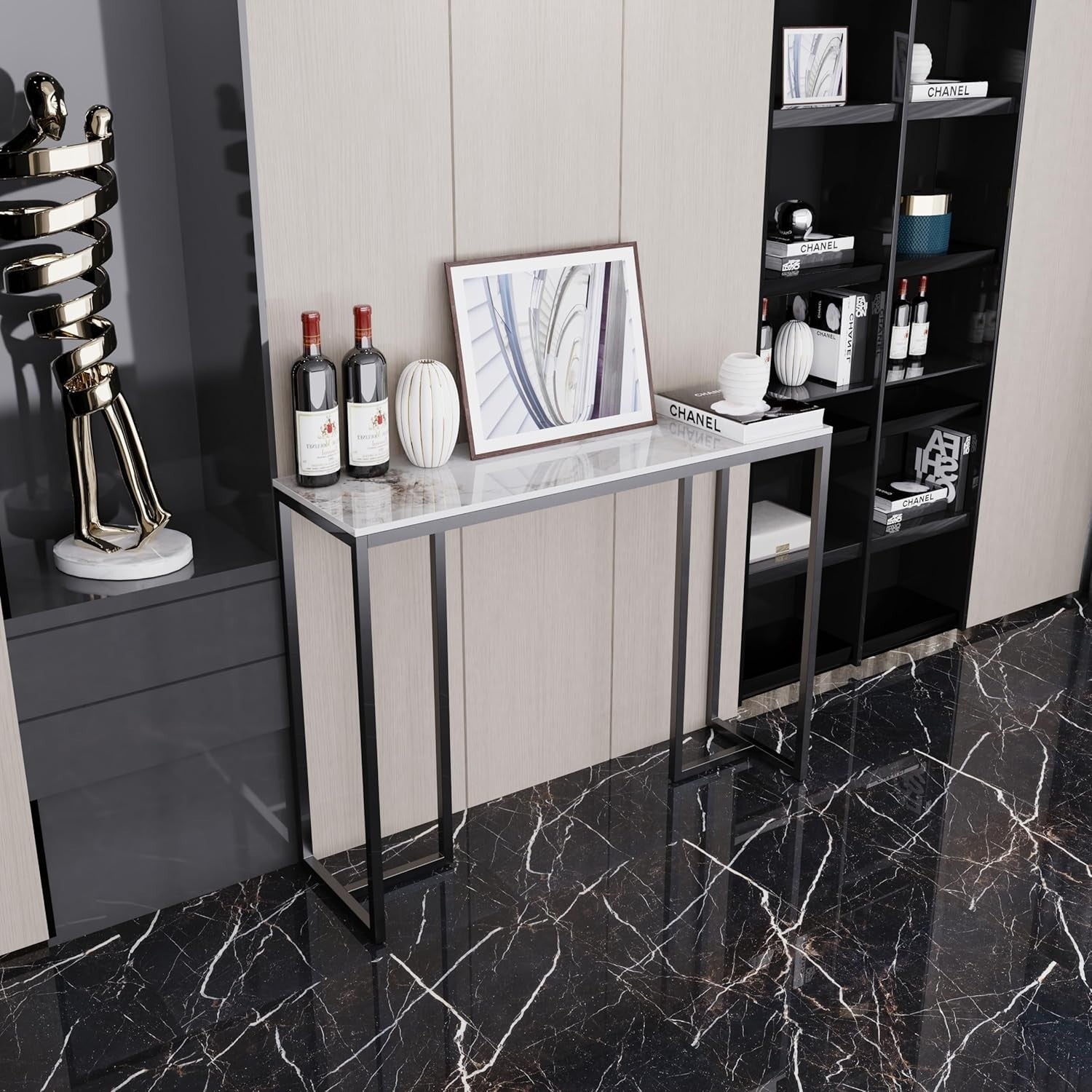 Marble Console Table Narrow Hallway Desk 100x30cm Modern Entryway Sofa